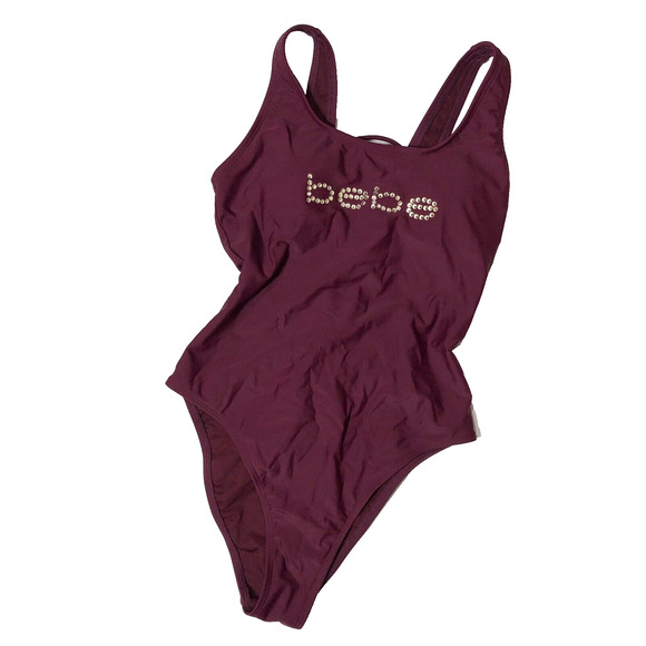 Bebe Lace Back Rhinestone Swimsuit Small Burgundry Wine Red Crystal Y2K Retro - Picture 8 of 12